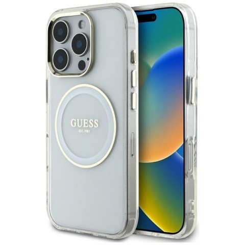 Etui Guess IML Metal Colored Circle Classic Logo MagSafe do iPhone 16 Pro Max biały