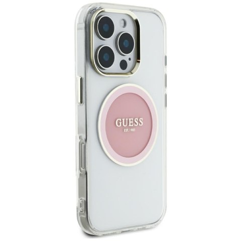 Etui Guess IML Metal Colored Circle Classic Logo MagSafe do iPhone 16 Pro Max różowy
