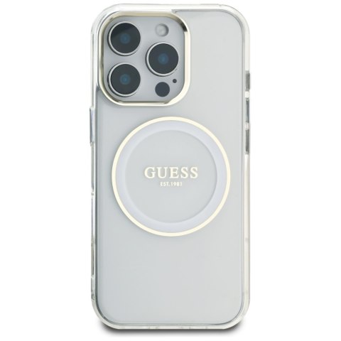 Etui Guess IML Metal Colored Circle Classic Logo MagSafe do iPhone 16 Pro biały