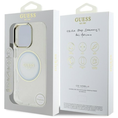 Etui Guess IML Metal Colored Circle Classic Logo MagSafe do iPhone 16 Pro biały