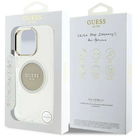 Etui Guess IML Metal Colored Circle Classic Logo MagSafe do iPhone 16 Pro szary