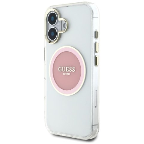 Etui Guess IML Metal Colored Circle Classic Logo MagSafe do iPhone 16 różowy
