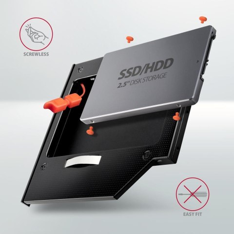 Ramka montażowa/redukcja z gniazda DVD do 2.5" SSD/HDD 9.5 mm Axagon czarna