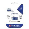 Verbatim USB flash disk OTG, USB 3.0, 32GB, Dual, niebieski, 49966, USB A / USB C, z oczkiem na brelok