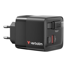 Ładowarka ścienna Verbatim GaN 65W 1xUSB-C PD 3.0 1xUSB-A QC 3.0 z kablem USB-C PD 65W