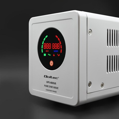 QOLTEC ZASILACZ AWARYJNY PURE SINE WAVE UPS 800VA 560W STAŁA FAZA SZARY