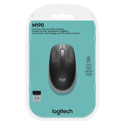 Mysz bezprzewodowa, Logitech M190, szara, optyczna, 1000DPI