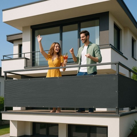 Osłona balkonowa z okuciami 100x700 cm siatka cieniująca + elementy instalacyjne szara MultiGarden