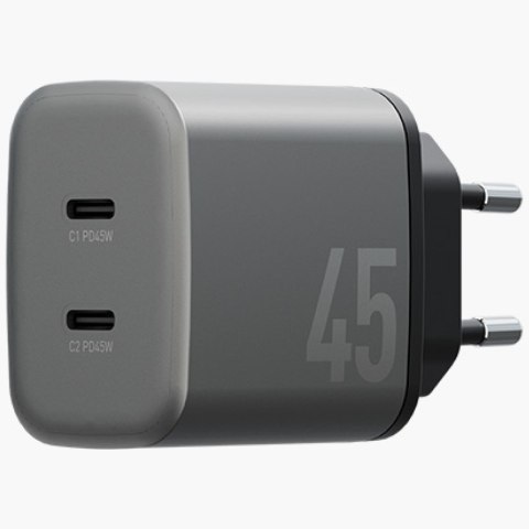 Ładowarka sieciowa Energea Ampcharge GaN45 2xUSB-C PD/PPS/QC3.0 45W szary