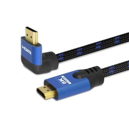 Kabel HDMI v2.1 Savio CL-148 3m, 8K, kątowy, OFC, niebiesko-czarny, złote końcówki