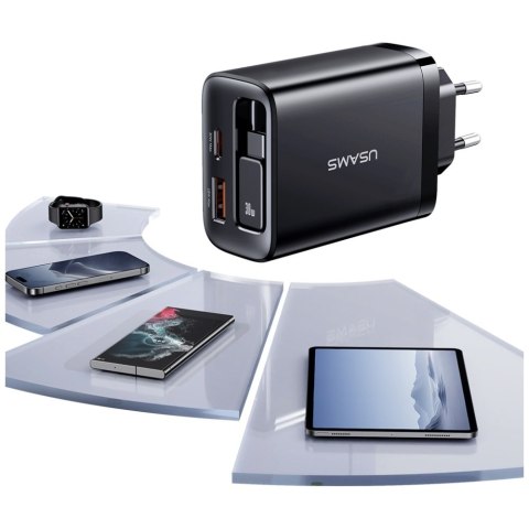Ładowarka sieciowa USAMS Xiang Series CC296 30W 1xUSB-C 1xUSB-A + kabel USB-C czarny