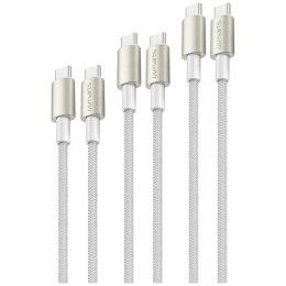 Kabel USB-C/USB-C 4smarts PremiumCord 60W SET 3szt 0.5M+1.5M+3M biały/srebrny