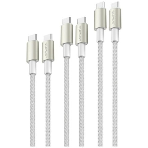 Kabel USB-C/USB-C 4smarts PremiumCord 60W SET 3szt 0.5M+1.5M+3M biały/srebrny
