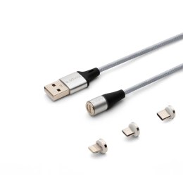 Kabel USB 2.0 SAVIO CL-156 USB - USB Typ C, Micro i Lightning, QC i PD 3.0, magnetyczny, 2m, srebrny