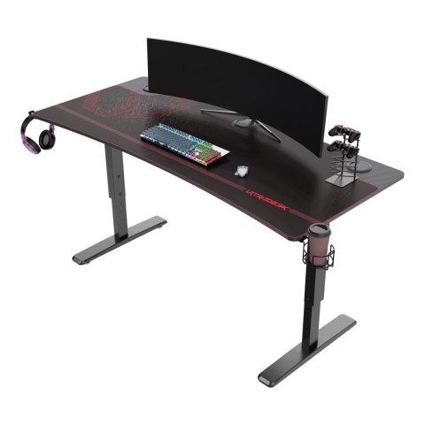 ULTRADESK Biurko dla gracza Ultradesk CRUISER RED, 160x70 cm, 66-82 cm, uchwyt na słuchawki, 3 otwory na kable, regulacja wysoko