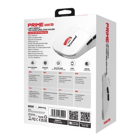 Mysz Marvo MONKA PRIME, biała, optyczna, 26000DPI, Tri-Mode