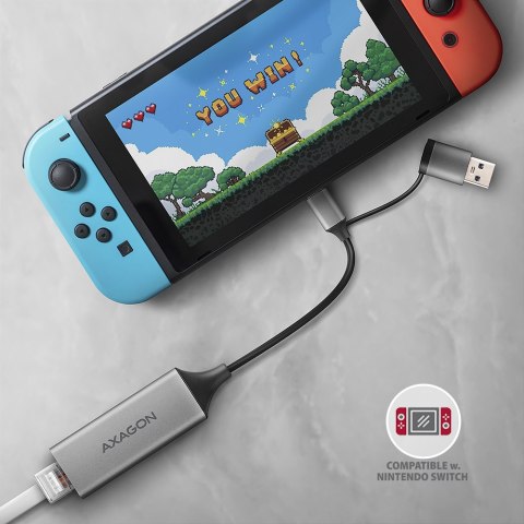AXAGON ADE-TXCA Compact aluminum USB 3.2 Gen 1 Gigabit Ethernet 10/100/1000Mbit adapter with automatic installation, Nintendo Sw