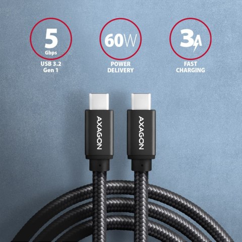AXAGON Data and charging USB 3.2 Gen1 cable, 3 m | BUCM3-CM30AB | USB Type C - USB Type C