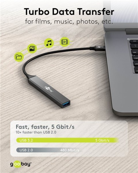 Goobay Slim 4-Port USB Hub, USB-C to USB-C/USB-A, 5 Gbit/s | 74459