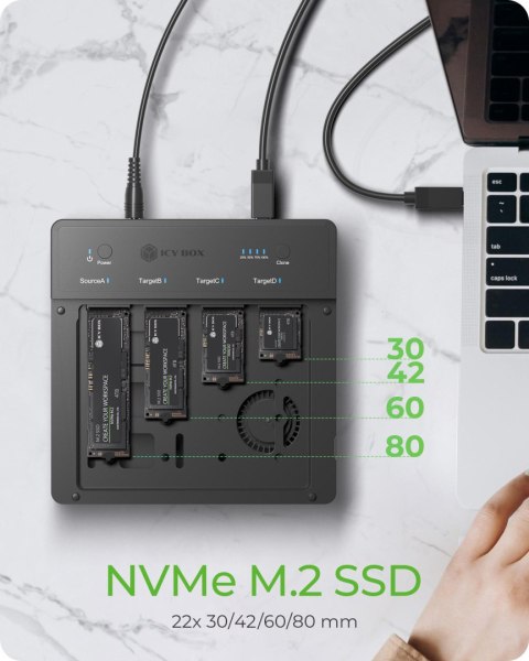 Raidsonic 4-Bays USB4 Duplicator (1:3 clone) for NVMe M.2 SSD | IB-4013MCL-C4
