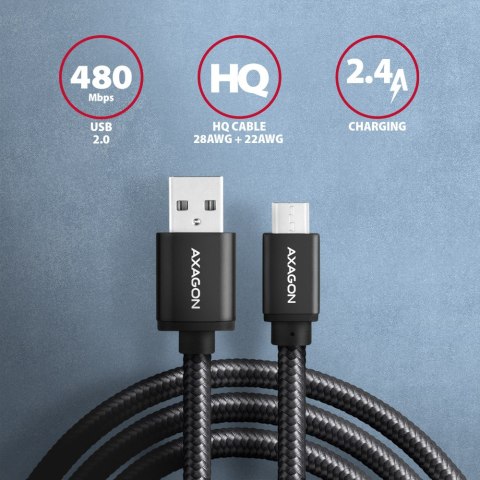 AXAGON Data and charging cable, 1 m | BUMM-AM10AB | USB Type A to USB Type Micro