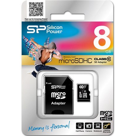 Silicon Power | 8 GB | MicroSDHC | Pamięć flash klasa 10 | Adapter SD