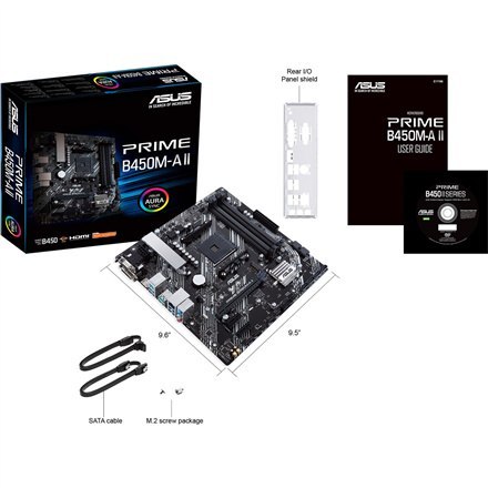 Asus | PRIME B450M-A II | Gniazda pamięci 4 | Liczba złączy SATA 6 x SATA III | Chipset AMD B | Micro ATX | Rodzina procesorów A