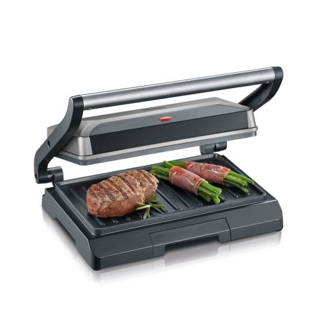 SEVERIN GRILL KONTAKTOWY STAL, SZARY, WANIENKA NA TŁUSZCZ, WĄSKI DESIGN, POWŁOKA NIEPRZYWIERAJĄCA, MOC 800W KG 2394