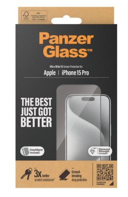 PanzerGlass | Ochraniacz ekranu - szkło | Apple iPhone 15 Pro | Szkło hartowane | Czarny | Przezroczysty