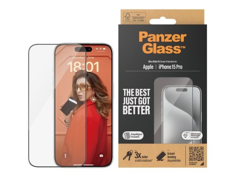 PanzerGlass | Ochraniacz ekranu - szkło | Apple iPhone 15 Pro | Szkło hartowane | Czarny | Przezroczysty