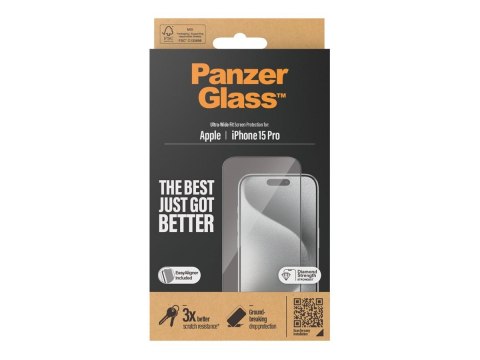 PanzerGlass | Ochraniacz ekranu - szkło | Apple iPhone 15 Pro | Szkło hartowane | Czarny | Przezroczysty