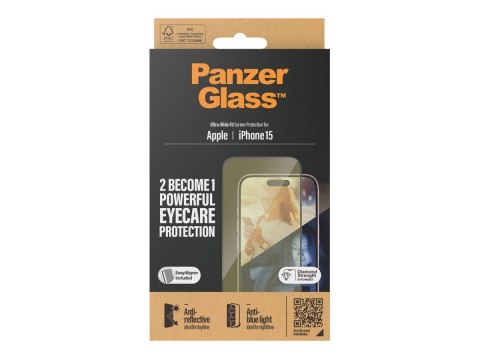 PanzerGlass | Ochraniacz ekranu - szkło | Apple iPhone 15 | Szkło | Czarny | Przezroczysty