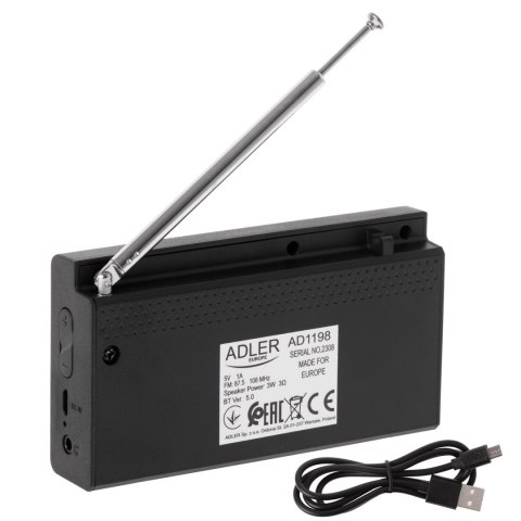 Adler AD 1198 FM Travel Radio, 87.5 - 108 MHz RDS, Speaker power 3W, Black