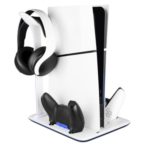 Stacjonarna stacja wielofunkcyjna dla PlayStation 5 (Slim) z wentylatorami i ładowaniem dla dwóch kontrolerów DualSense | FIXPS5