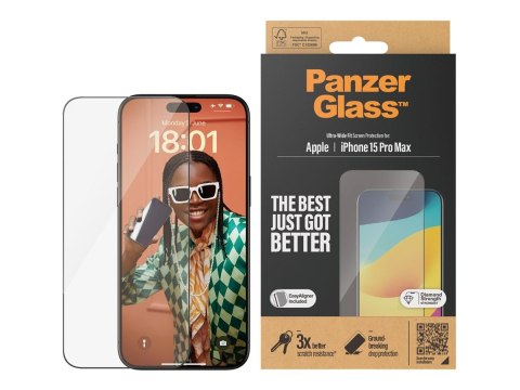 PanzerGlass | Ochraniacz ekranu | Apple | IPhone 15 Pro Max | Szkło | Przezroczysty | Bardzo szerokie dopasowanie, Odporny na za