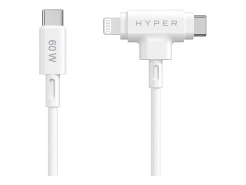 Hyper HyperJuice Silikonowy kabel USB-C do USB-C i Lightning Hybrid 60W, biały | Hyper