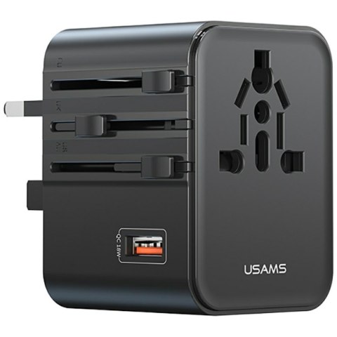 Ładowarka sieciowa USAMS Travel Adapter CC309 2xUSB-C 25W 4w1 US/AU/EU/UK czarny