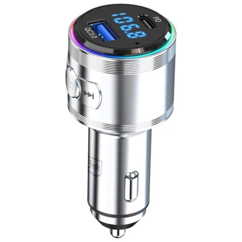 Ładowarka samochodowa 3MK Hyper Car Power Transmitter 48W QC PD PPS USB-C/USB-A z transmiterem audio srebrny