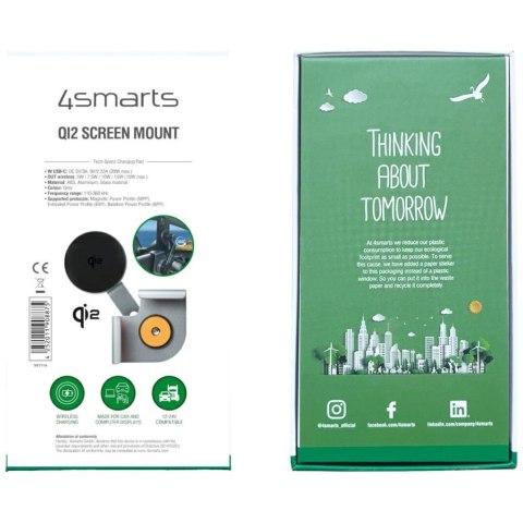 Uchwyt magnetyczny 4smarts Screen Mount Qi2 na monitor do smartfonów szary