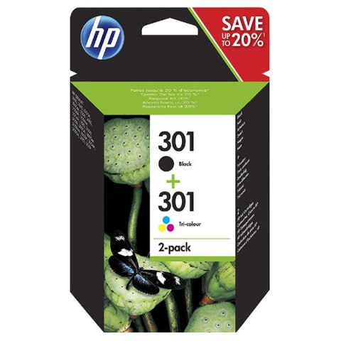 HP oryginalny ink / tusz N9J72AE, black/color, blistr, 190/165s, HP 301, HP 2-pack Deskjet 1510, 3055A, Officejet 2622