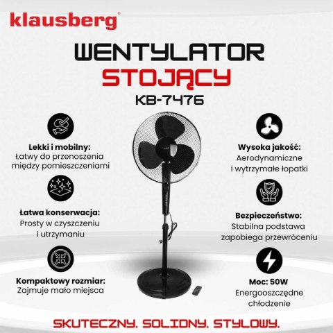 WENTYLATOR WIATRAK PODŁOGOWY KLAUSBERG KB-7476 Z PILOTEM