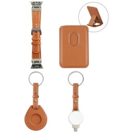 Zestaw akcesoriów 4w1 4smarts Style portfel MagSafe, ładowarka do Apple Watch, pasek do Apple Watch, etui na AirTag, brązow