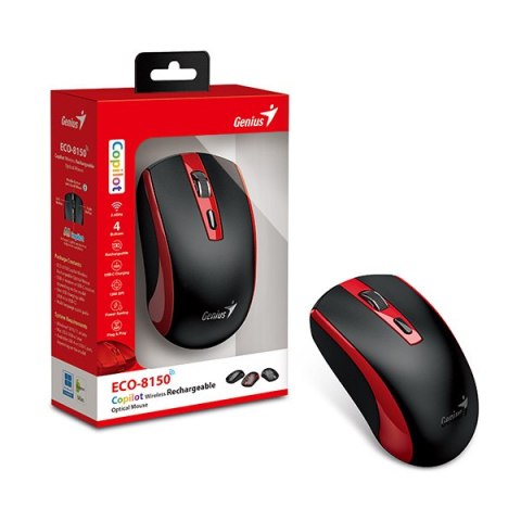 Mysz bezprzewodowa, Genius ECO-8150, czarno-czerwona, optyczna, 1200DPI