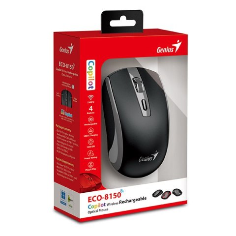Mysz bezprzewodowa, Genius ECO-8150, czarno-szara, optyczna, 1200DPI