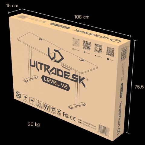 ULTRADESK Biurko dla gracza LEVEL V2, 140x68cm, 72-117cm, elektycznie regulowany