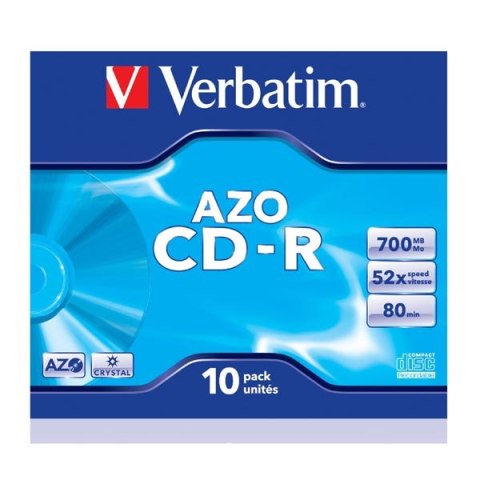Verbatim CD-R, 43327, AZO Crystal, 10-pack, 700MB, 52x, 80min., 12cm, bez możliwości nadruku, jewel box, do archiwizacji danych