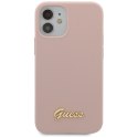 Guess GUHCP12SLSLMGLP iPhone 12 mini 5,4" jasnoróżowy/light pink hardcase Silicone Script Gold Logo