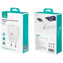 Ładowarka sieciowa USAMS CC316 T65 30W 1xUSB-C 1xUSB-A Fast Charging biały