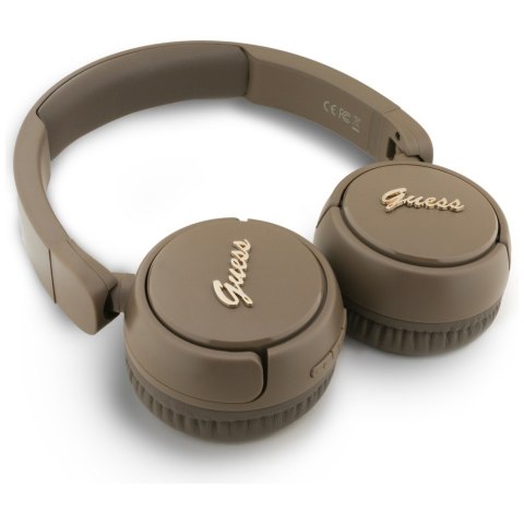 Słuchawki nauszne Guess Bluetooth 5.3 Metal Logo Script brązowy