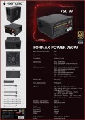 GEMBIRD ZASILACZ KOMPUTEROWY FORNAX POWER 750W 80+ GOLD ATX, 750W, AKTYWNE PFC, 12CM WENTYLATOR